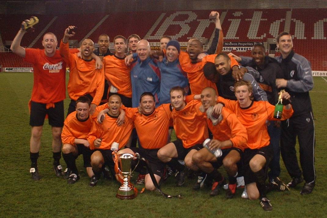 Rushall Olympic celebrate their 2006 triumph over Stoke City